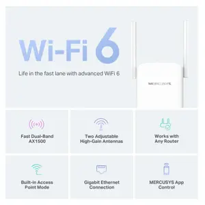 Mercusys AX1500 Wi-Fi 6 Range Extender | ME60X | 802.11ax | 1201 Mbit/s | Ethernet LAN (RJ-45) ports 1 | MU-MiMO No | no PoE | Antenna type 2xExternal