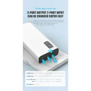 Platinet power bank 20000mAh PD QC LED, baltos spalvos