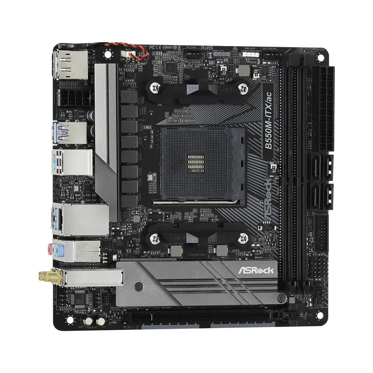 ASROCK B550M-ITX/ac mini ITX MB 3 kartos AMD AM4 lizdas DDR4 4733+ 4.0 x16 PCIe DisplayPort 1.4 HDMI 7.1 CH HD 4 SATA3 6 USB 3.1 Gen1