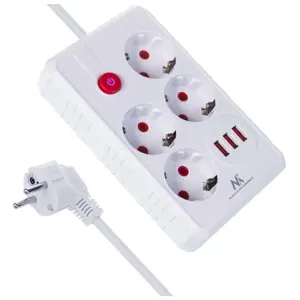 Maclean power strip, 4-socket extension cable + 3xUSB, 110-240V AC 50/60Hz, 2.1A max 2500W, 3m, whi…