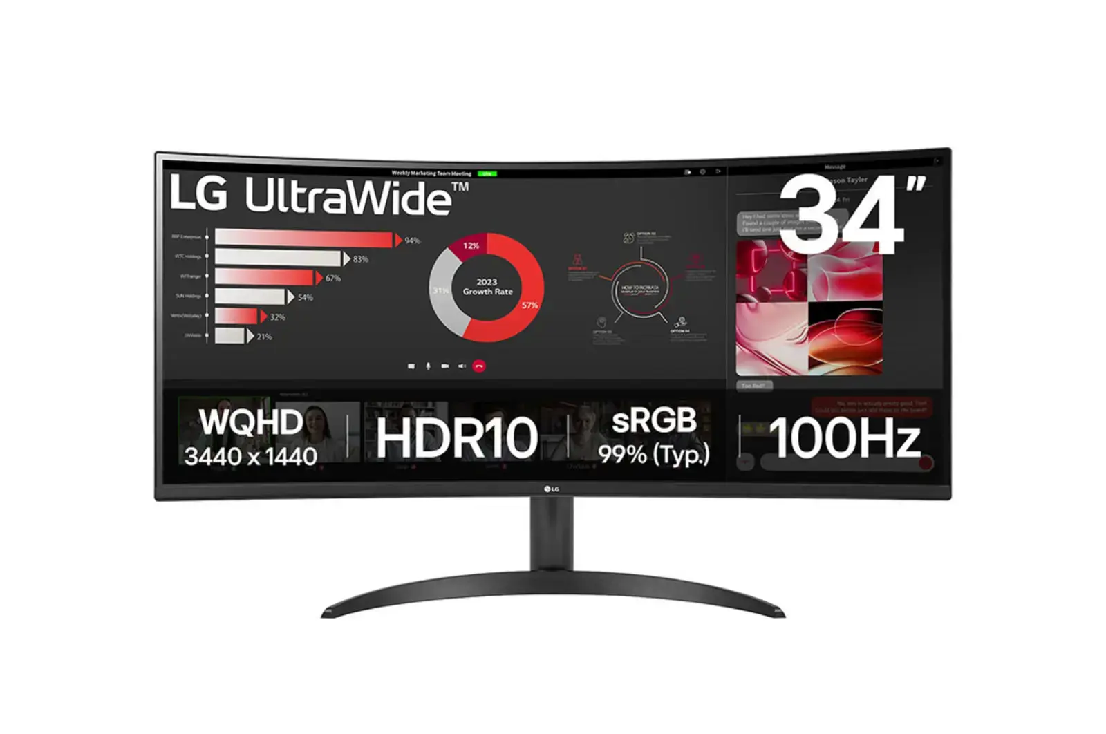 LCD Monitor LG 34" Curved/21 : 9 Panel VA 3440x1440 21:9 100 Hz 5 ms Tilt 34WR50QK-B