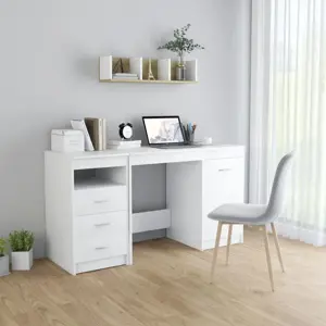 Rašomasis stalas, baltos spalvos, 140x50x76cm, apdirbta mediena