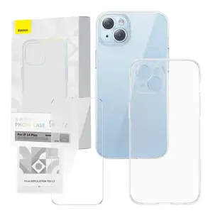 Permatomas dėklas ir grūdinto stiklo rinkinys "Baseus Corning", skirtas "iPhone 14 Plus