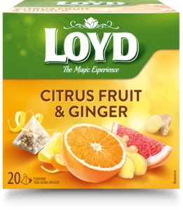 Vaisių ir žolelių arbata LOYD, imbiero ir citrusinių vaisių skonio, 20 x 2g