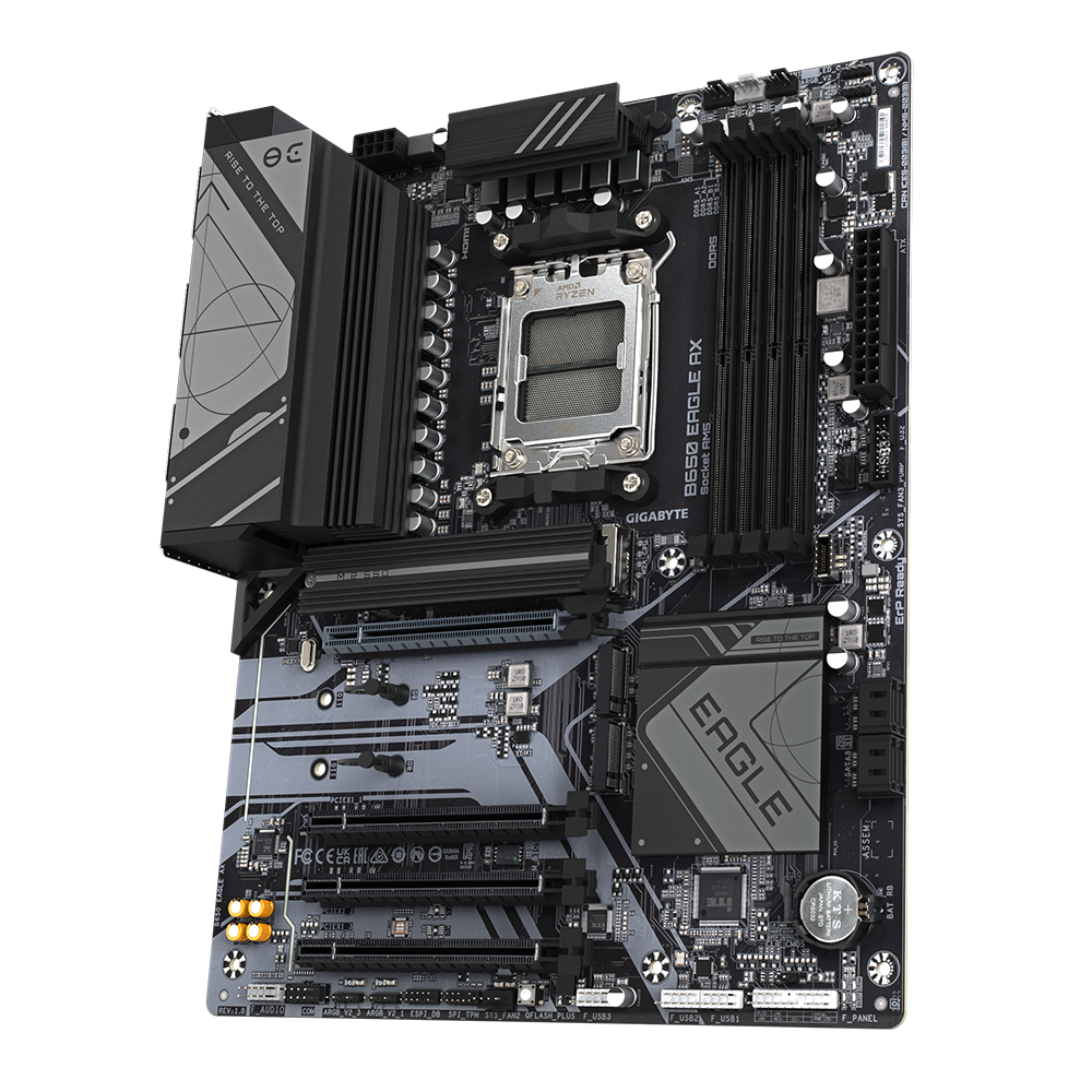 GIGABYTE B650 EAGLE AX Motherboard - Supports AMD Ryzen 7000 CPUs, 12+2+2 Phases Digital VRM, up to 7600MHz DDR5 (OC), 1xPCIe 5.0 + 2xPCIe 4.0 M.2, Wi-Fi 6E 802.11ax, GbE LAN, USB 3.2 Gen2, AMD, Socket AM5, AMD Ryzen™ 5, AMD Ryzen 7 7th Gen, AMD Ryzen 9 7th Gen, Socket AM5, 192 GB, DDR5-SDRAM