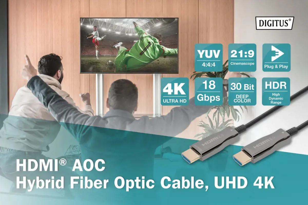 ASSMANN jungiamasis kabelis HDMI hibridinis šviesolaidis Premium HighSpeed Ethernet AOC 4K 60Hz UHD tipo HDMI A/HDMI A M/M 15 m