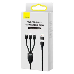 Baseus Flash Series II USB Type C / USB Type A cable - USB Type C / Lightning / micro USB 100 W 1.2…