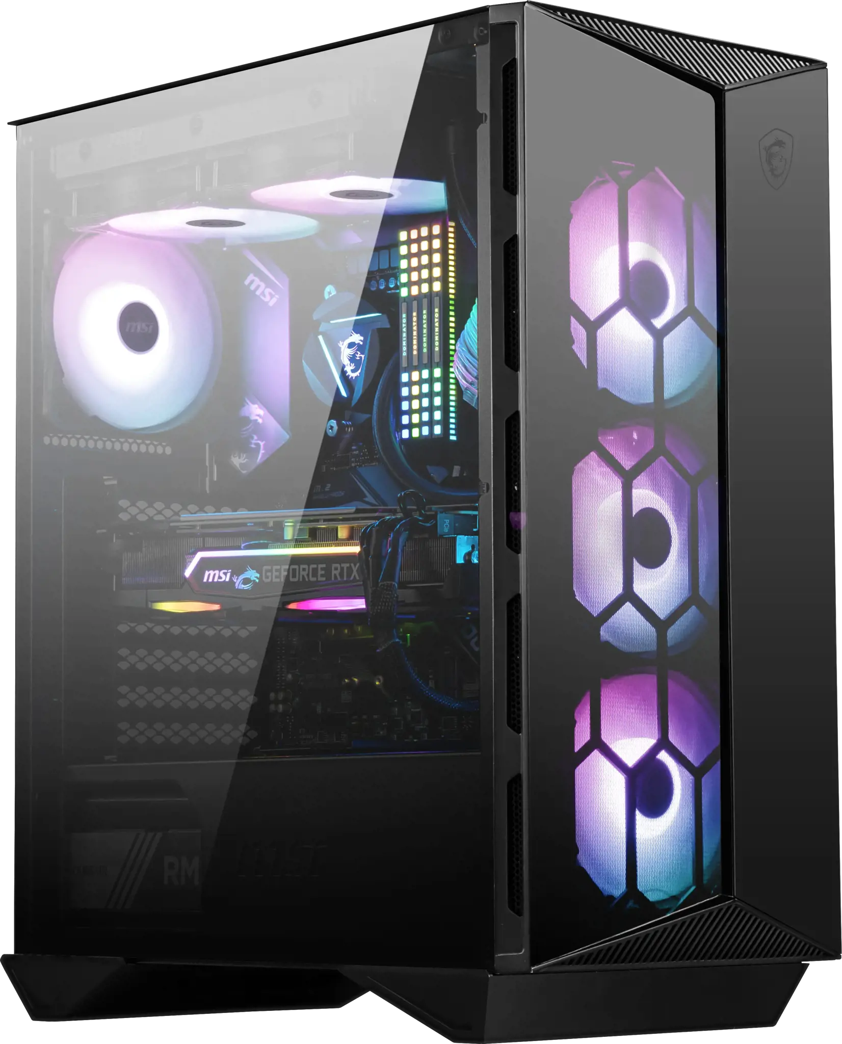 MSI MPG GUNGNIR 110R Vidutinio bokšto žaidimų kompiuterio korpusas, juodas, USB 3.2 Gen2 C tipo, 4x 120 mm ARGB ventiliatorius, "Mystic Light Sync", 1-6 ARGB valdymo plokštė, 2x grūdinto stiklo plokštės, ATX, mATX, mini-ITX, Midi Tower, kompiuteris, juodas, ATX, micro ATX, mini-ITX, metalas, plastikas, SPCC, grūdintas stiklas, žaidimų