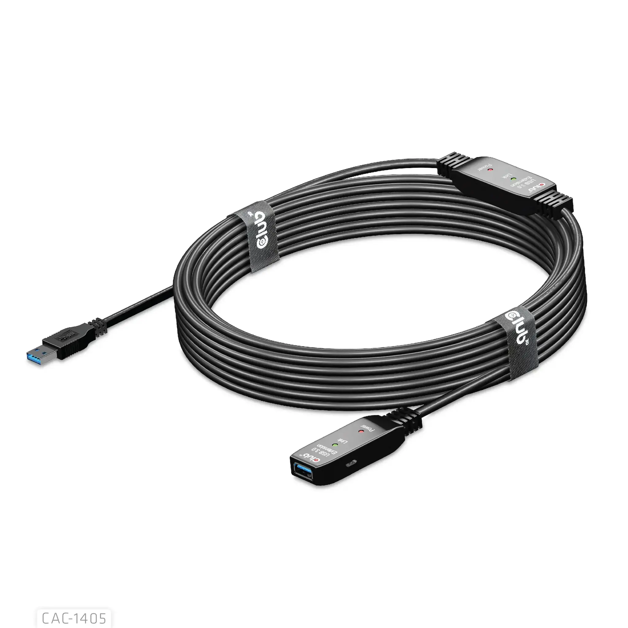 CLUB3D USB 3.2 Gen1 Active Repeater Cable 10m / 32.8ft M/F 28AWG, 10 m, USB A, USB A, USB 3.2 Gen 2 (3.1 Gen 2), Black