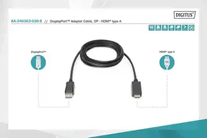 ASSMANN DisplayPort adapterio kabelis DP - HDMI Type A St / St 2.0m w / War. DP 1.2 HDMI 2.0 4K / 60Hz CE juodas