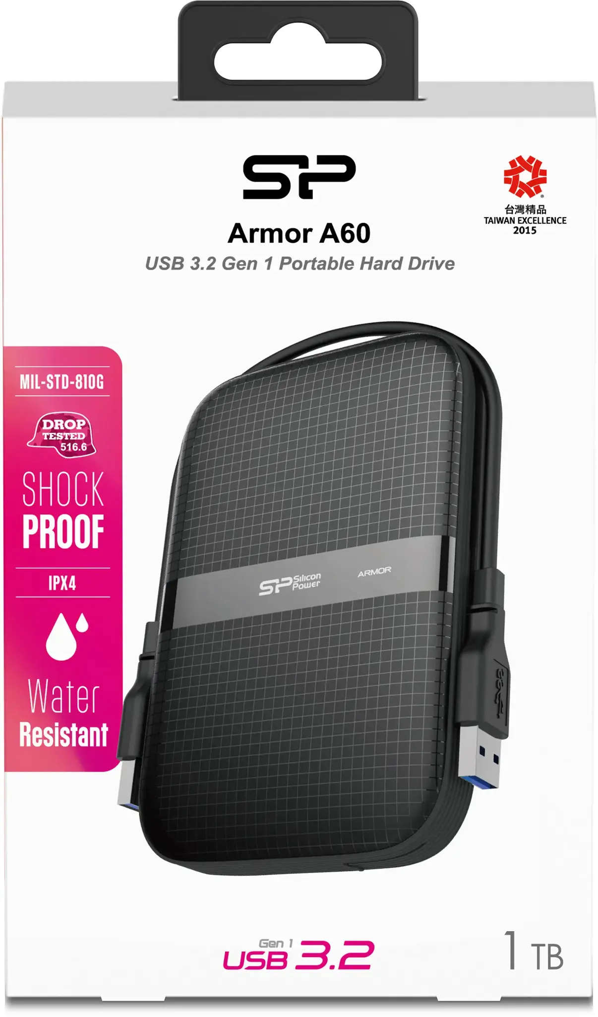 SILICON POWER Išorinis kietasis diskas "Armor A60" 2,5 colio 1TB USB 3.0 IPX4