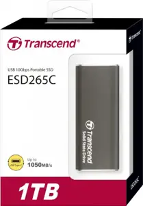 Išorinis SSD diskas TRANSCEND ESD265C 1TB USB-C 3D NAND Įrašymo greitis 950 MBajtų/sek Skaitymo gre…