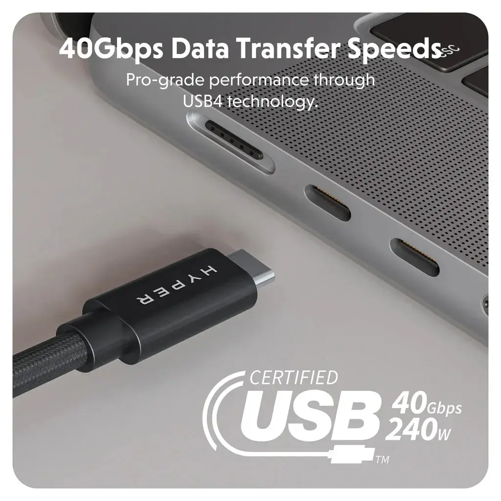 Hyper | HyperDrive Next USB4 Type-C Performance Cable, 1.2 m | HD6500BKGL