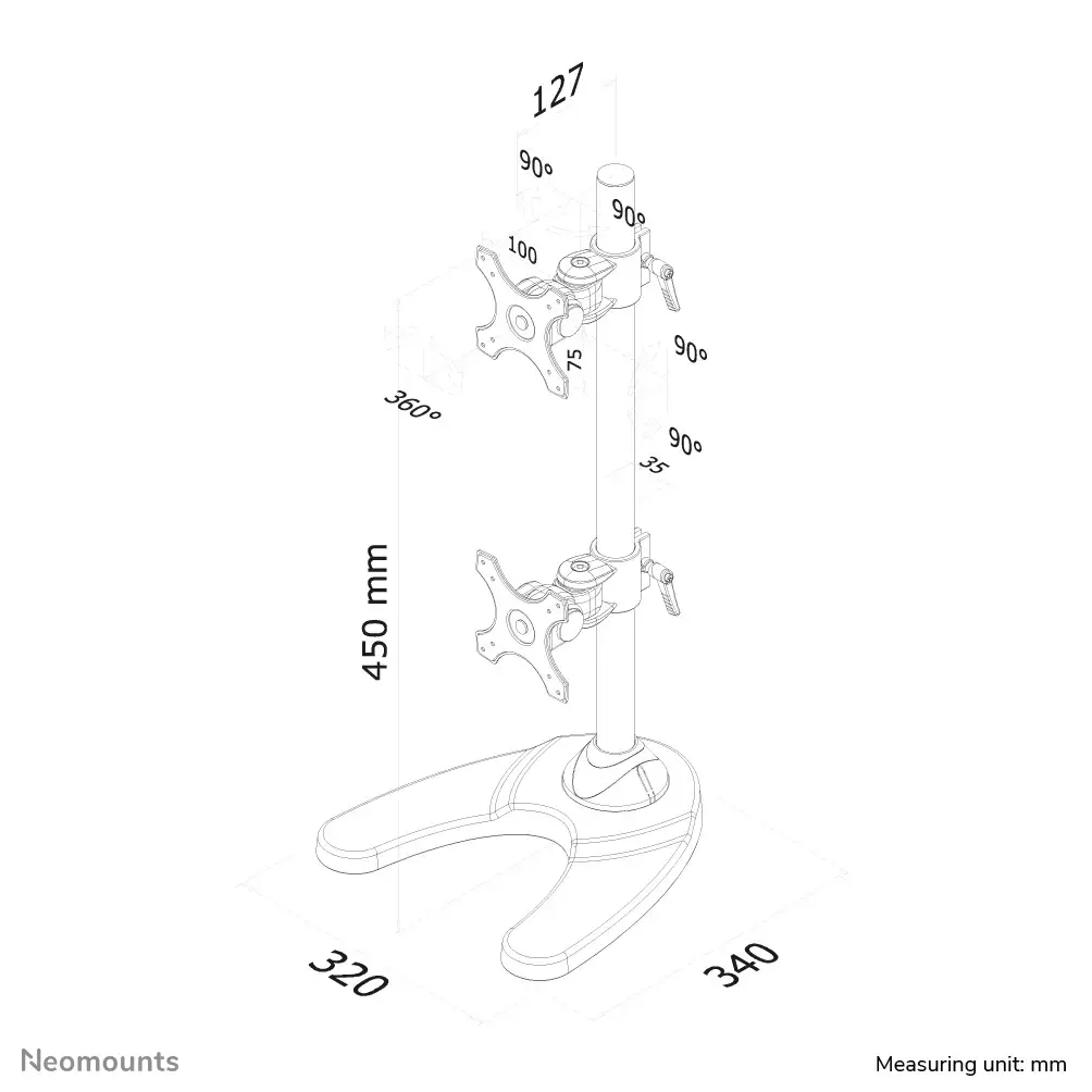 "Neomounts by Newstar" monitoriaus laikiklis ant stalo, 6 kg, 25,4 cm (10"), 68,6 cm (27"), 100 x 100 mm, aukščio reguliavimas, juodas
