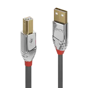 "Lindy" 5 m A-B tipo USB 2.0 kabelis, "Cromo Line", 5 m, USB A, USB B, USB 2.0, 480 Mbps, pilkas