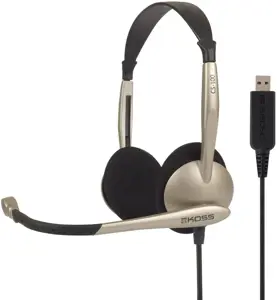 "Koss" laidinės ausinės CS100USB, ant ausų, mikrofonas, A tipo USB, triukšmo slopinimas, auksinės s…