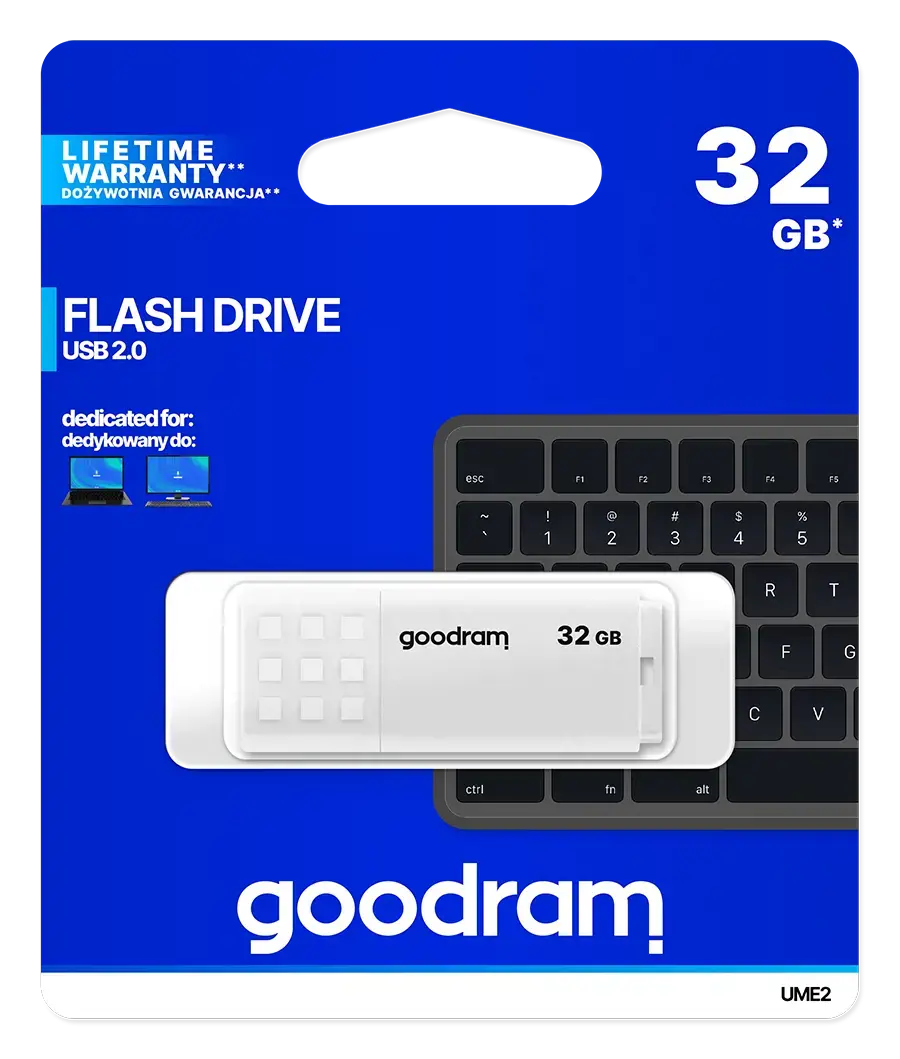 "Goodram UME2", 32 GB, A tipo USB, 2.0, 20 MB/s, dangtelis, baltos spalvos