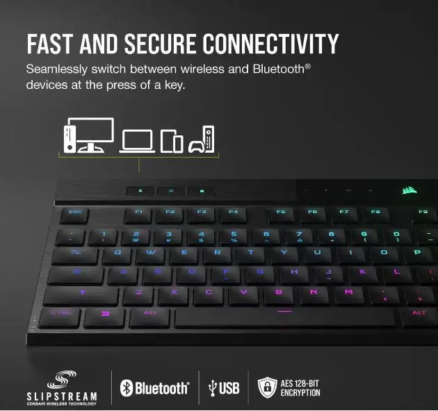 CORSAIR K100 RGB AIR belaidė itin plona mechaninė žaidimų klaviatūra su RGB LED apšvietimu CHERRY ULP Tactile Black