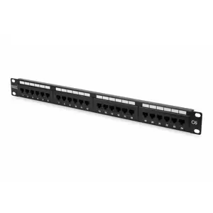 DIGITUS Patch Panel 19inch 24Port Cat6 neekranuotas juodos spalvos RAL 9005 kabeliai montavimas apie LSA be LSA dangtelio