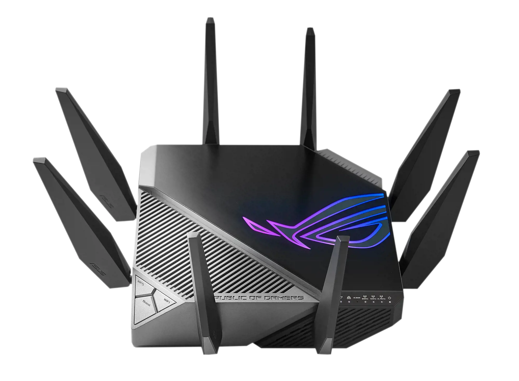 ASUS GT-AXE11000, "Wi-Fi 6" (802.11ax), trijų dažnių (2,4 GHz / 5 GHz / 6 GHz), Ethernet LAN, juodas, stalinis maršrutizatorius