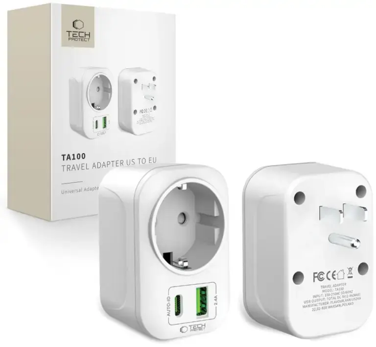 Tech-Protect travel adapter TA100 US-EU, white