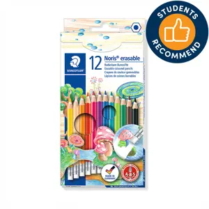Spalvoti pieštukai, ištrinami, su trintuku STAEDTLER NORIS CLUB, 12 spalvų