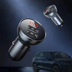 Baseus Digital Display Dual USB 4.8A Car Charger 24W + 3in1 USB - UBS Type C | micro USB | Lightning 1,2m cable black (TZCCBX-0G)