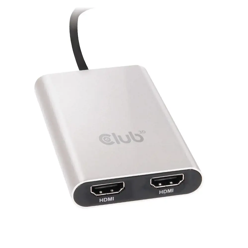 CLUB3D Thunderbolt 3 to Dual HDMI 2.0 Adapter, 2x HDMI, HDMI 2.0, 3840 x 2160 pixels, Grey, Silver, 60 Hz, 0.27 m