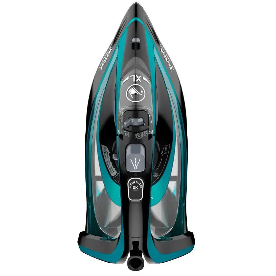"Tefal Ultimate Pure FV9844", sausas ir garų lygintuvas, "Durilium Autoclean" padas, 2,5 m, 250 g/min, juodas, mėlynas, 60 g/min