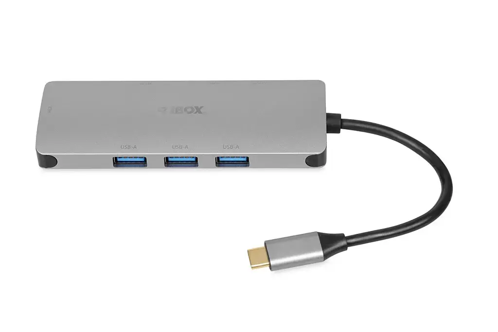 "iBox IUH3RJ4K" nešiojamojo kompiuterio dokas/prievadų replikatorius USB 3.2 Gen 1 (3.1 Gen 1) Type-C Power Delivery 100 W sidabrinės spalvos