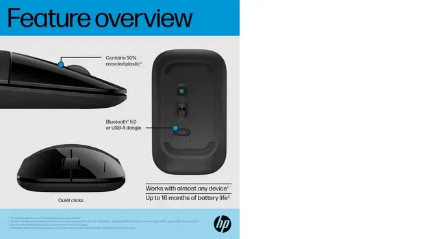 HP Z3700 Dual Black Mouse, Ambidextrous, RF Wireless, 1600 DPI, Black
