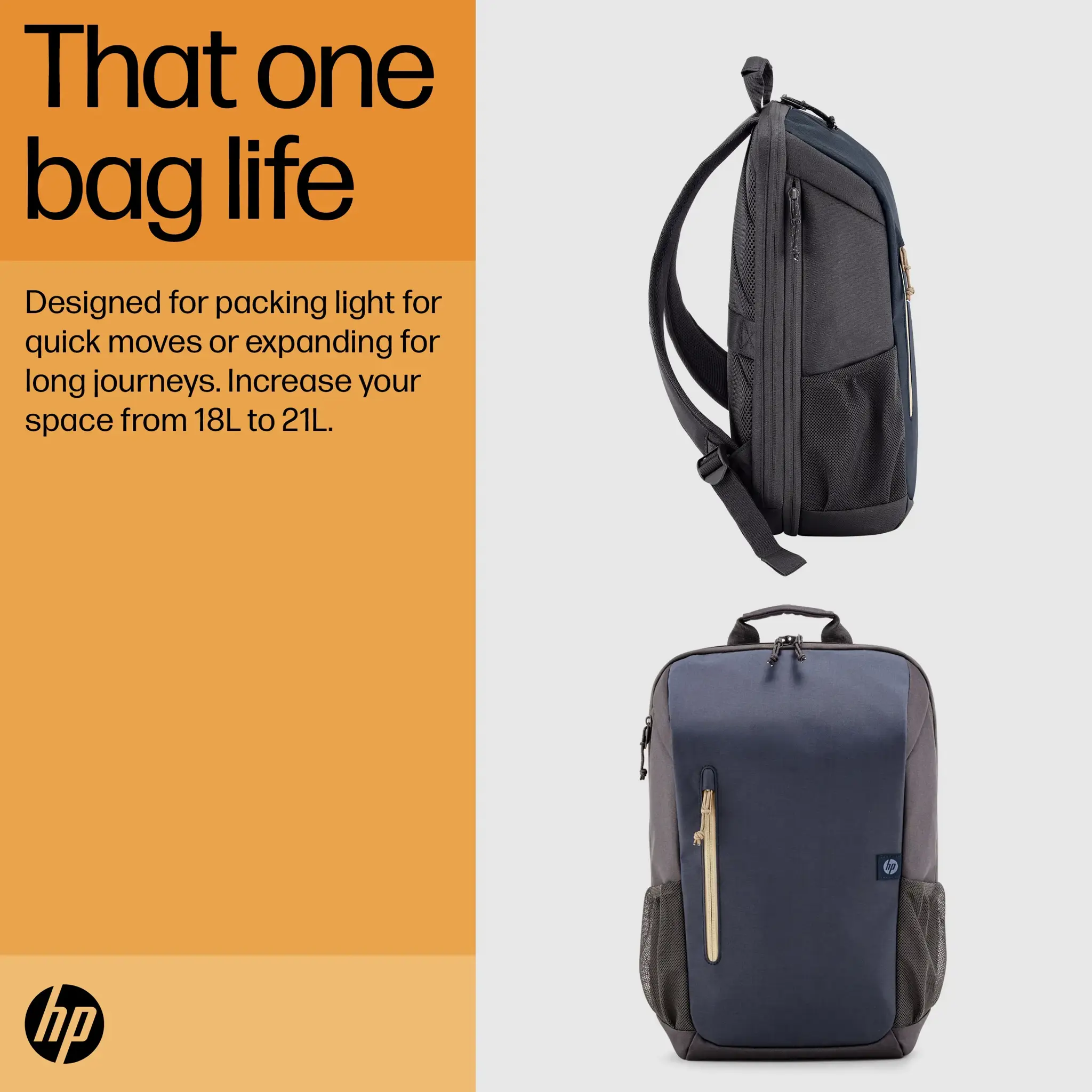 HP Travel 18 litrų 15,6 Iron Grey nešiojamojo kompiuterio kuprinė, 39,6 cm (15,6"), nešiojamojo kompiuterio skyrius, poliesteris