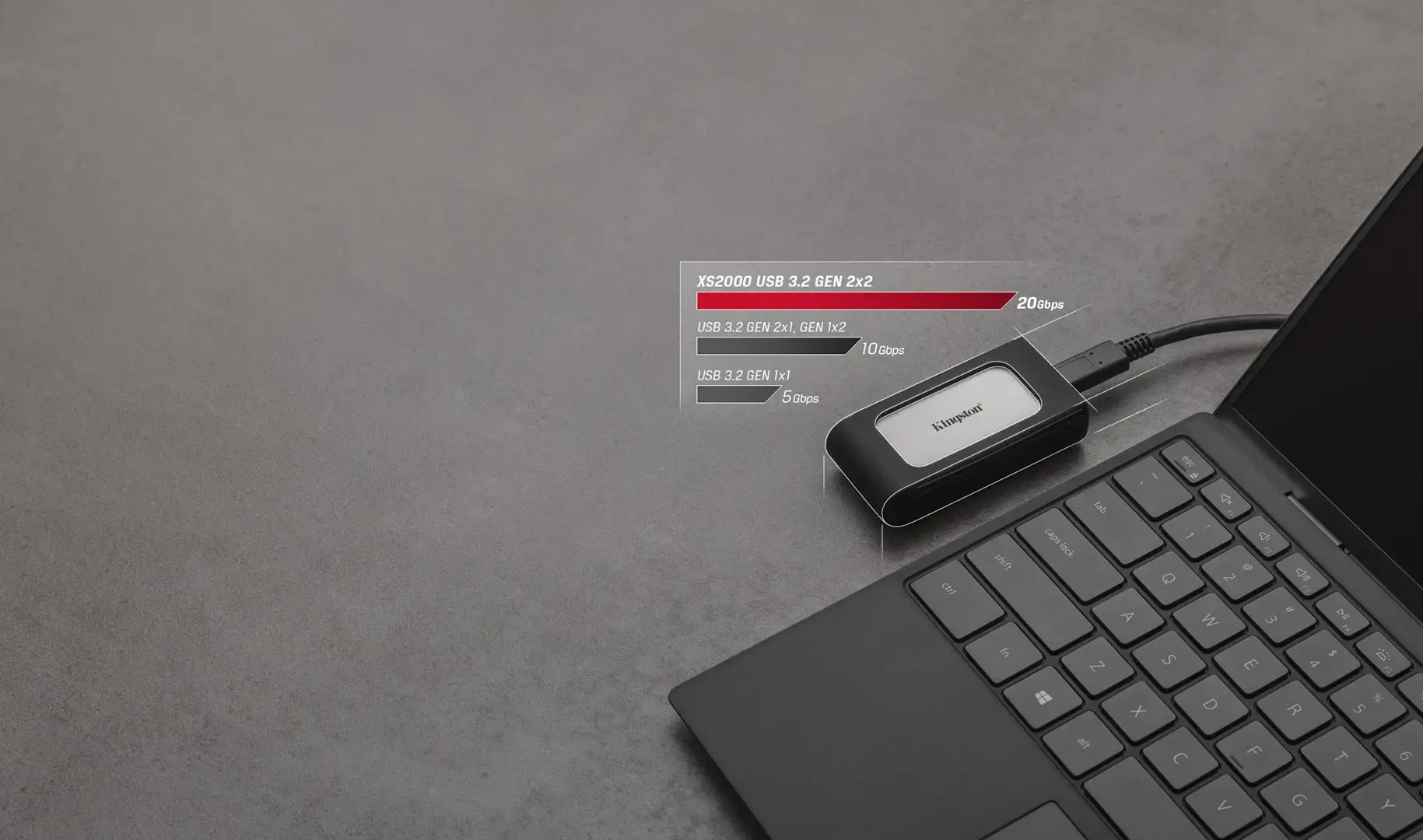 "Kingston XS2000" išorinis SSD diskas (1 TB; USB 3.2; sidabrinis; SXS2000/1000G)