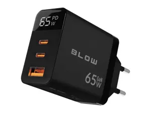 LCD wall charger USB socket + USB-Cx2 PD 65W GAN black wattmeter