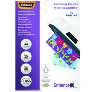 Fellowes ImageLast A4 80 Micron Laminating Pouch - 25 pack, Transparent, Glossy, A4, 0.08 mm, 210 m…