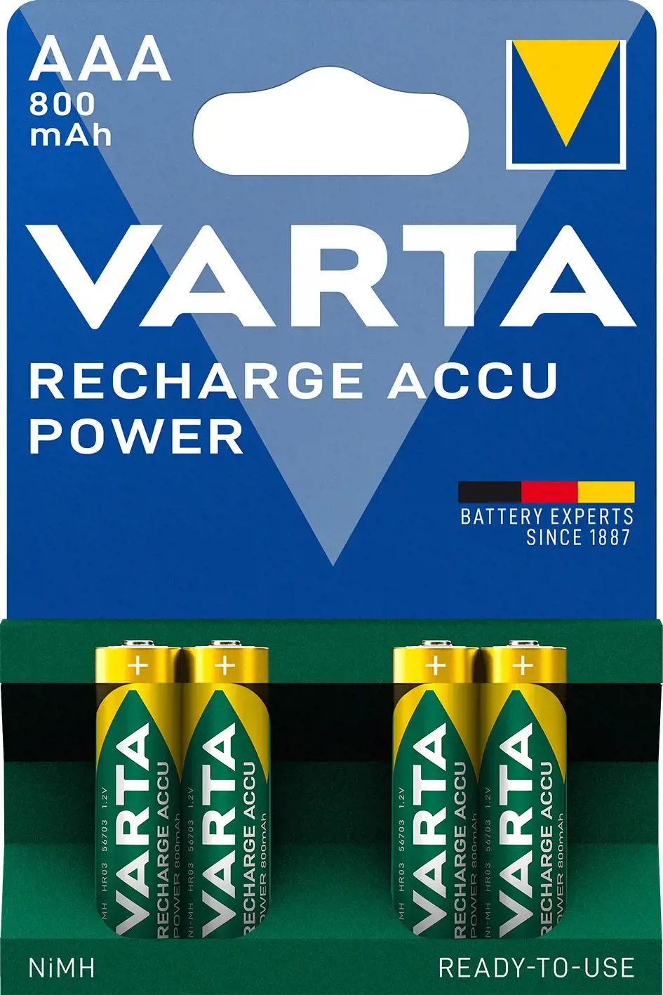 Varta -56703B, Įkraunama baterija, AAA, nikelio-metalo hidrido (NiMH), 1,2 V, 4 vnt., 800 mAh