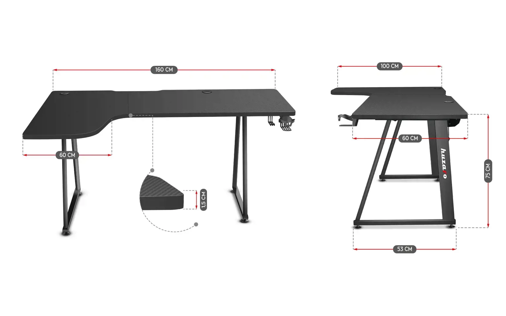 Žaidimų stalas huzaro Hero 7.7, Juoda