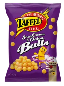 TAFFEL SOURCREAM & ONION BALLS kukurūzų traškučiai,110 g