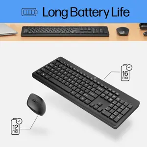 HP 230 Wireless Mouse and Keyboard Combo, Full-size (100%), Wireless, RF Wireless, Membrane, Black, Mouse included