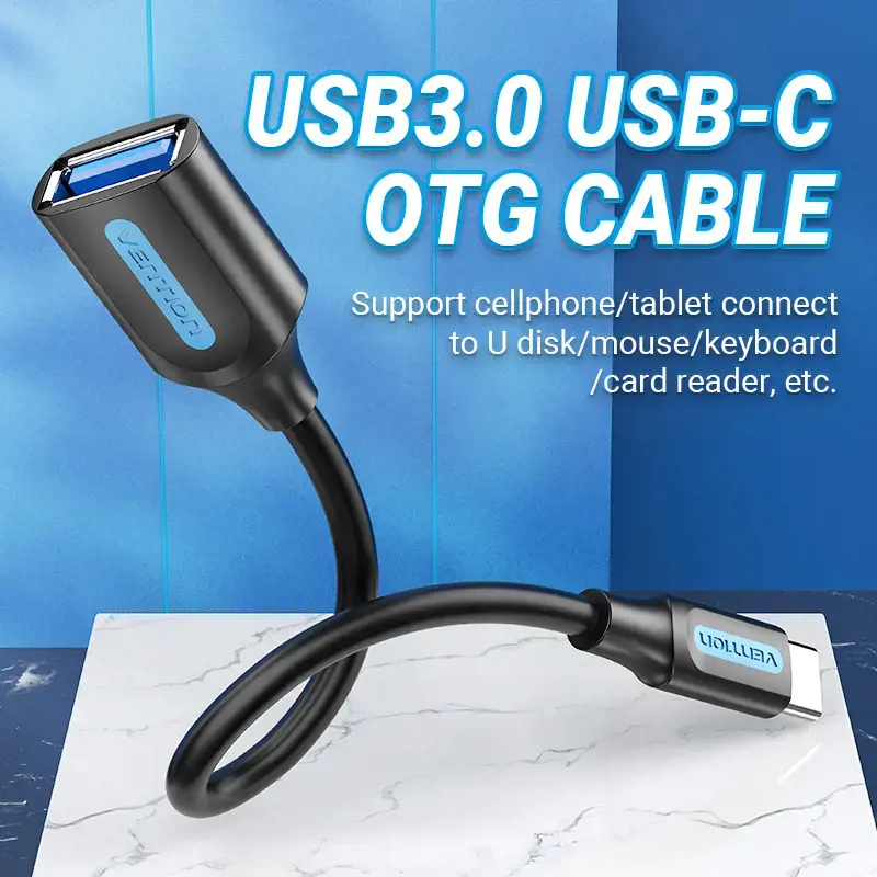 Vention USB 3.1(Gen 1) C vyriškos ir A moteriškos lyties OTG kabelis 0.15M Juodas PVC tipo, 0.15 m, USB C, USB A, USB 3.2 Gen 1 (3.1 Gen 1), 5000 Mbps, juodas