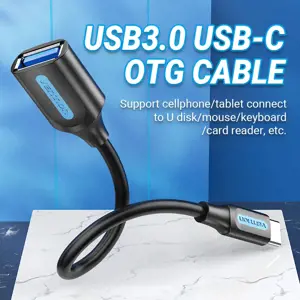 Vention USB 3.1(Gen 1) C vyriškos ir A moteriškos lyties OTG kabelis 0.15M Juodas PVC tipo, 0.15 m, USB C, USB A, USB 3.2 Gen 1 (3.1 Gen 1), 5000 Mbps, juodas