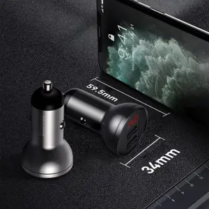 Baseus Digital Display Dual USB 4.8A Car Charger 24W + 3in1 USB - UBS Type C | micro USB | Lightning 1,2m cable black (TZCCBX-0G)