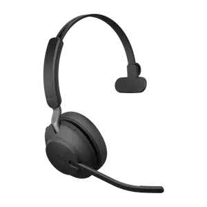 "Jabra Evolve2 65 USB-A UC Mono" su įkrovimo stoveliu - juoda, belaidis ryšys, biuras / skambučių centras, 20-20000 Hz, 99,2 g, ausinės, juoda