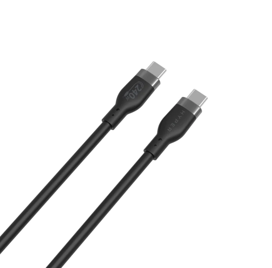"Hyper" 1M silikoninis 240W USB-C įkrovimo kabelis - juodas