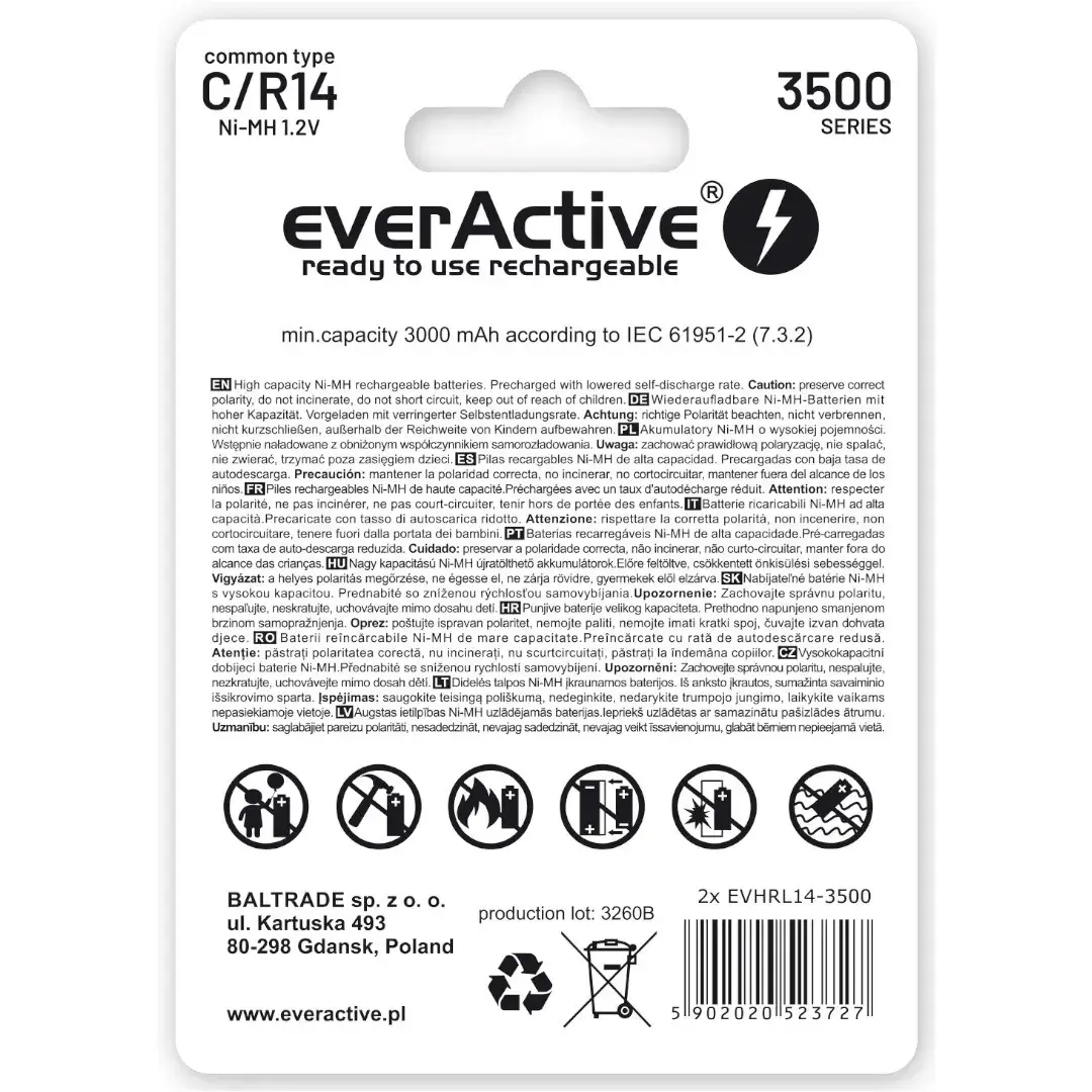 Įkraunamos baterijos everActive R14/C Ni-MH 3500 mAh paruoštos naudoti