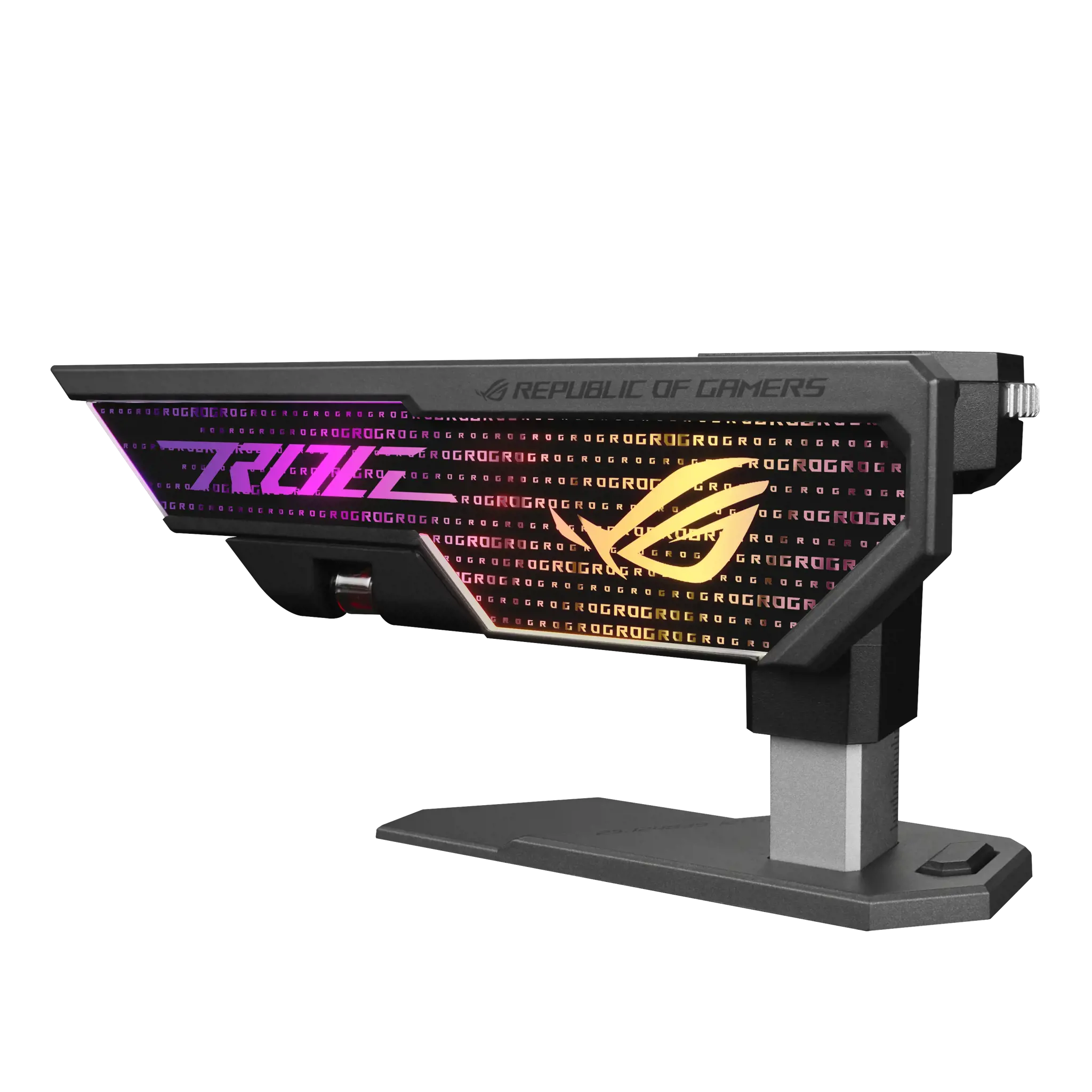 ASUS ROG Herculx vaizdo plokštės laikiklis, universalus, vaizdo plokštės laikiklis, termoplastikas, cinkas, juodas, pilkas, mėlynas, žalias, raudonas, 3 kontaktų adresuojamas RGB