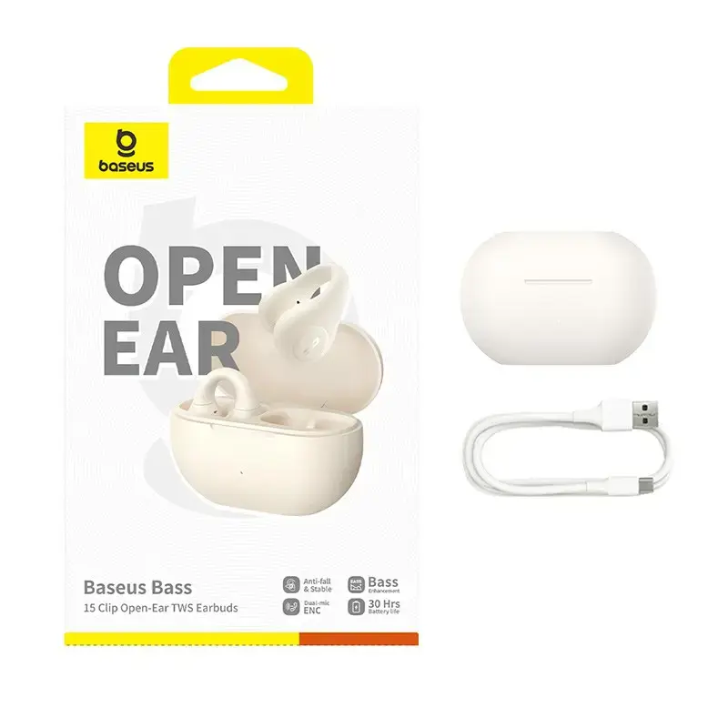 Baseus Bass 15 Clip Open Ear Headset True Wireless Stereo (TWS) In-ear Calls/Music Bluetooth White