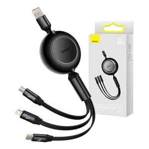 Baseus Bright Mirror 3, USB 3-in-1 cable for micro USB | USB-C | Lightning 66W | 2A 1.1m (Black)