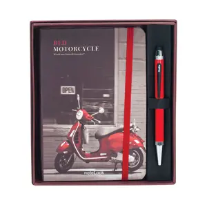 Rašiklių komplektas su A6 formato bloknotu, linijomis SCRIKSS RED MOTOCYCLE, dovanų dėžutėje