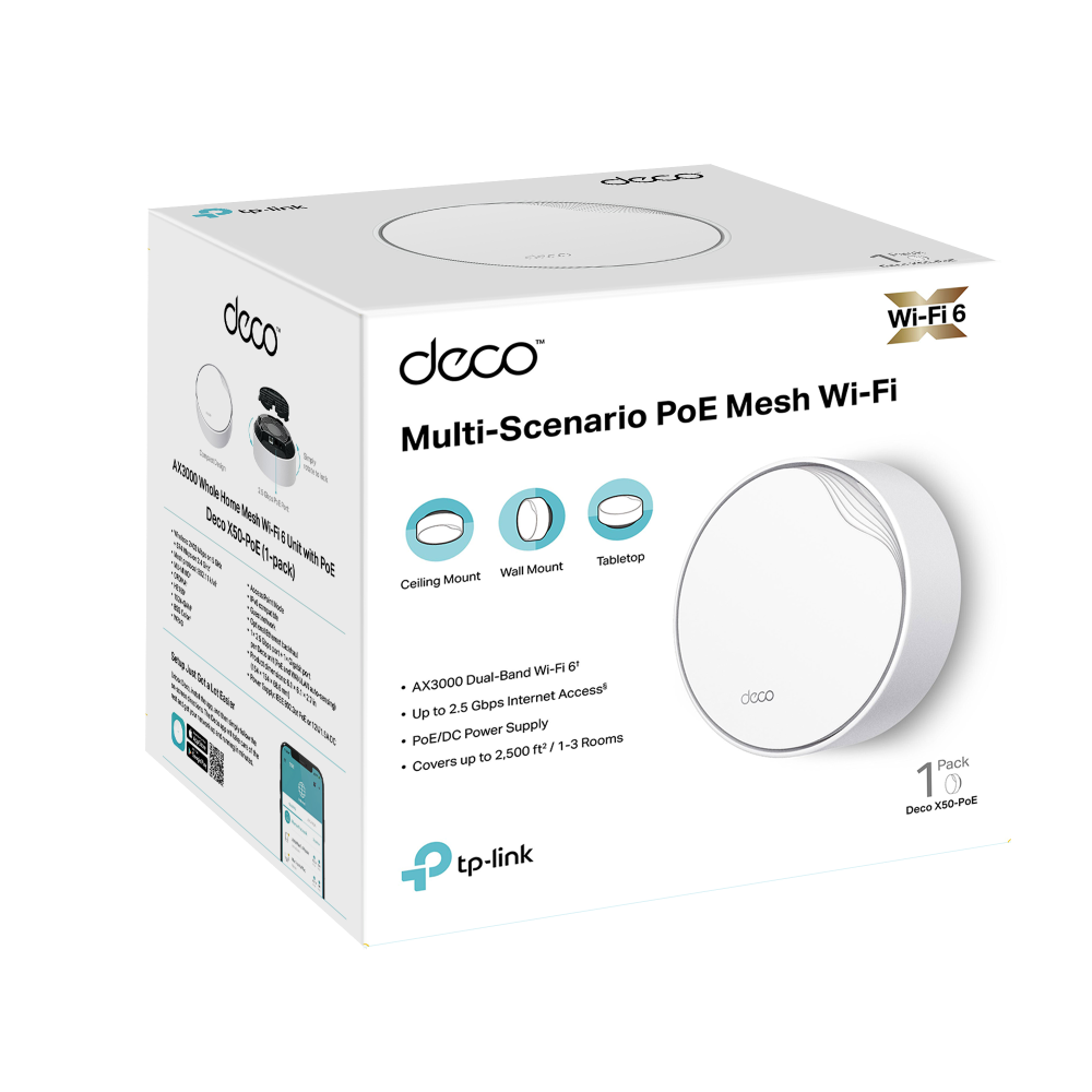 TP-Link AX3000 Whole Home Mesh WiFi 6 System with PoE, White, Internal, Mesh router, 230 m², 0 - 40 °C, -40 - 60 °C